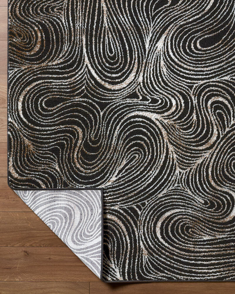 Grenelle Black/Medium Gray Machine Woven Rug - fold