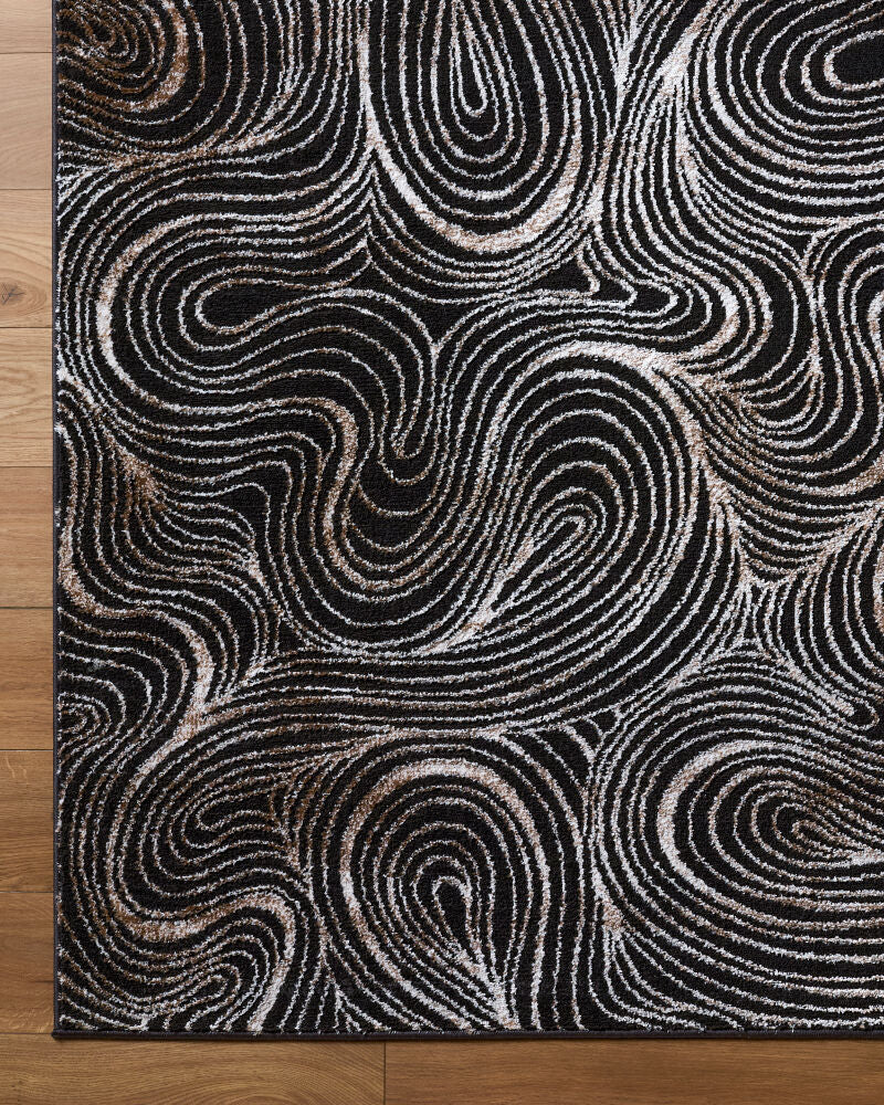 Grenelle Black/Medium Gray Machine Woven Rug - overhead