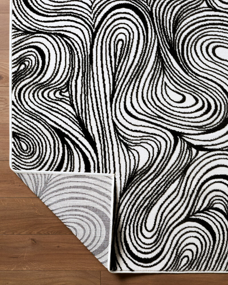 Grenelle Black/Ivory Machine Woven Rug - fold