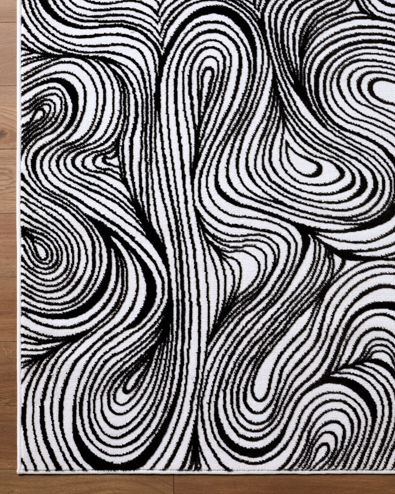 Grenelle Black/Ivory Machine Woven Rug - overhead