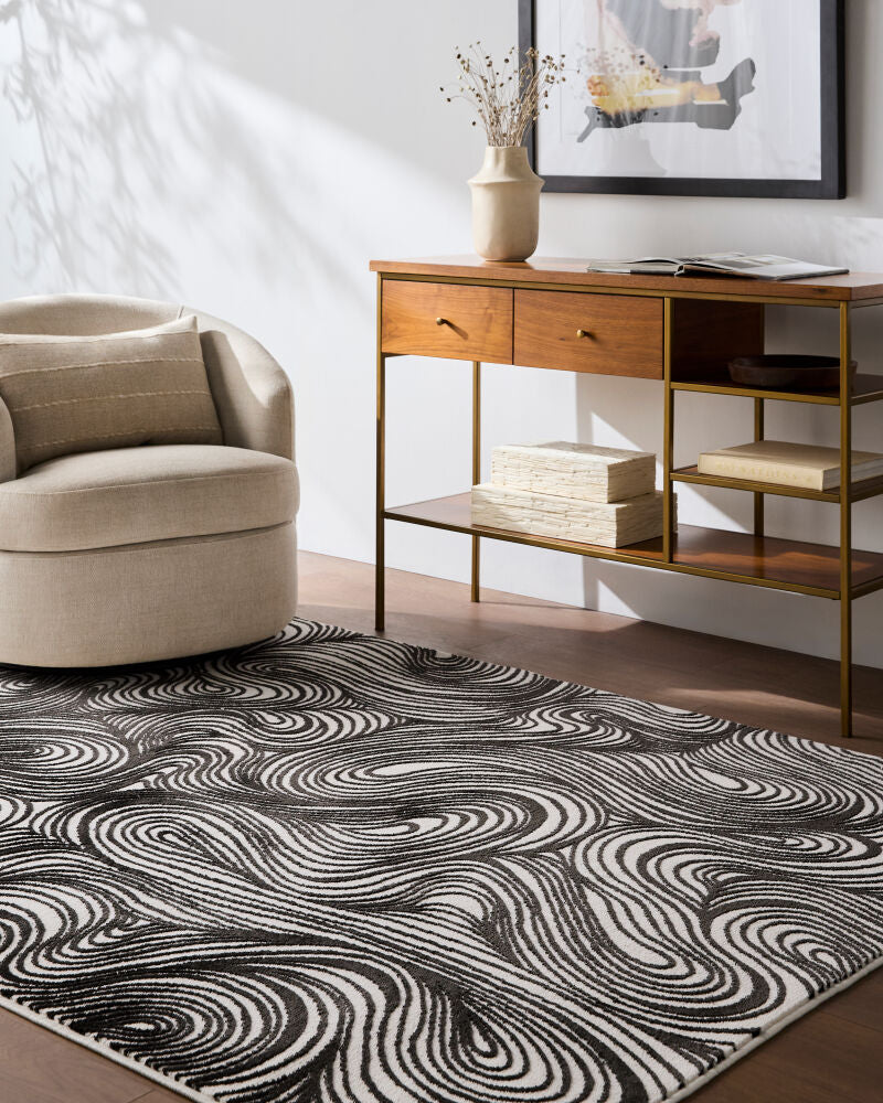 Grenelle Black/Ivory Machine Woven Rug - roomscene