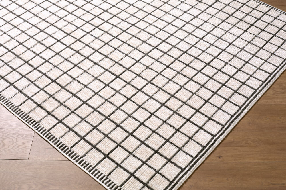 Odeon Black/Ivory Machine Woven Rug - corner