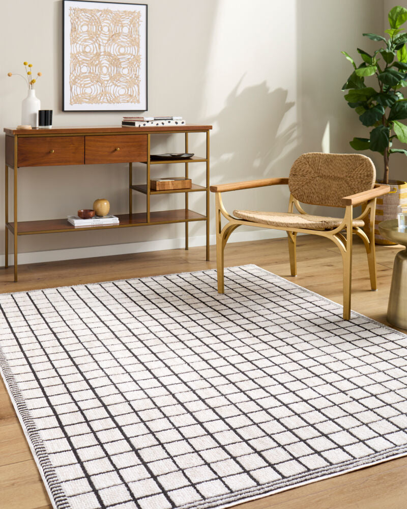 Odeon Black/Ivory Machine Woven Rug - roomscene