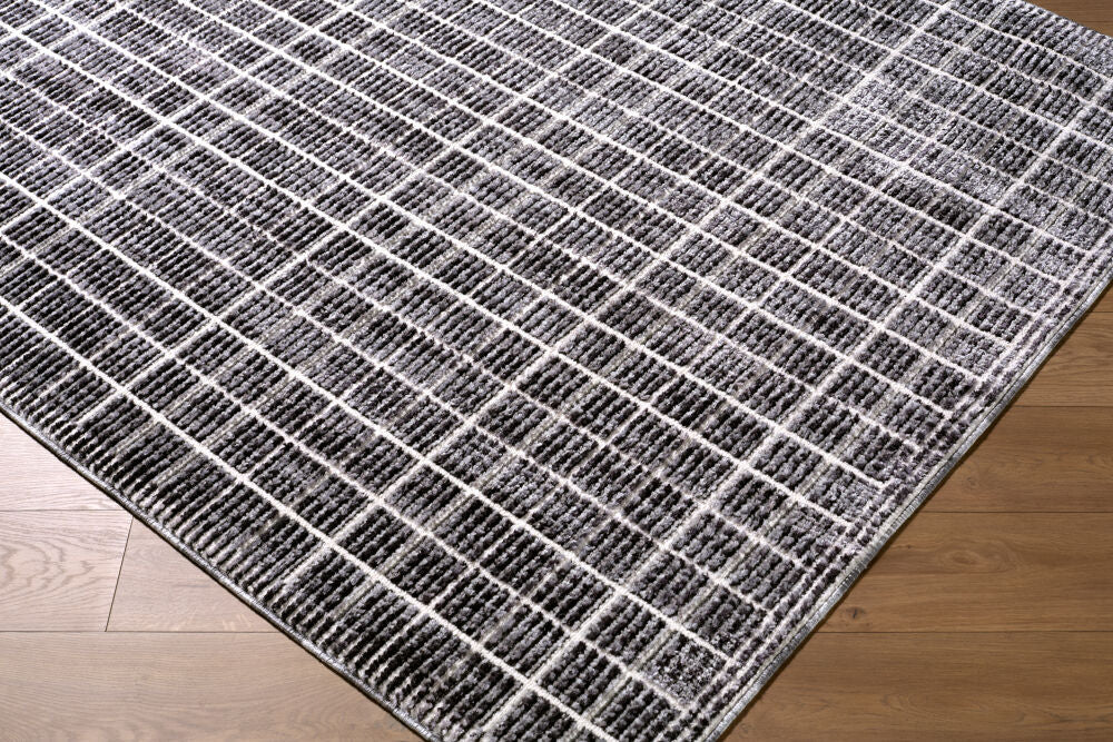 Odeon Black/Cream Machine Woven Rug - corner