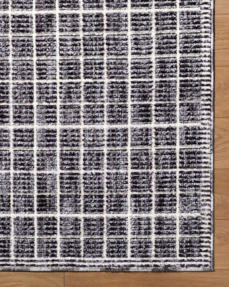 Odeon Black/Cream Machine Woven Rug - overhead