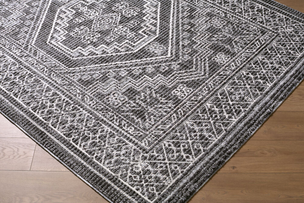 Odeon Black/Medium Gray Machine Woven Rug - corner