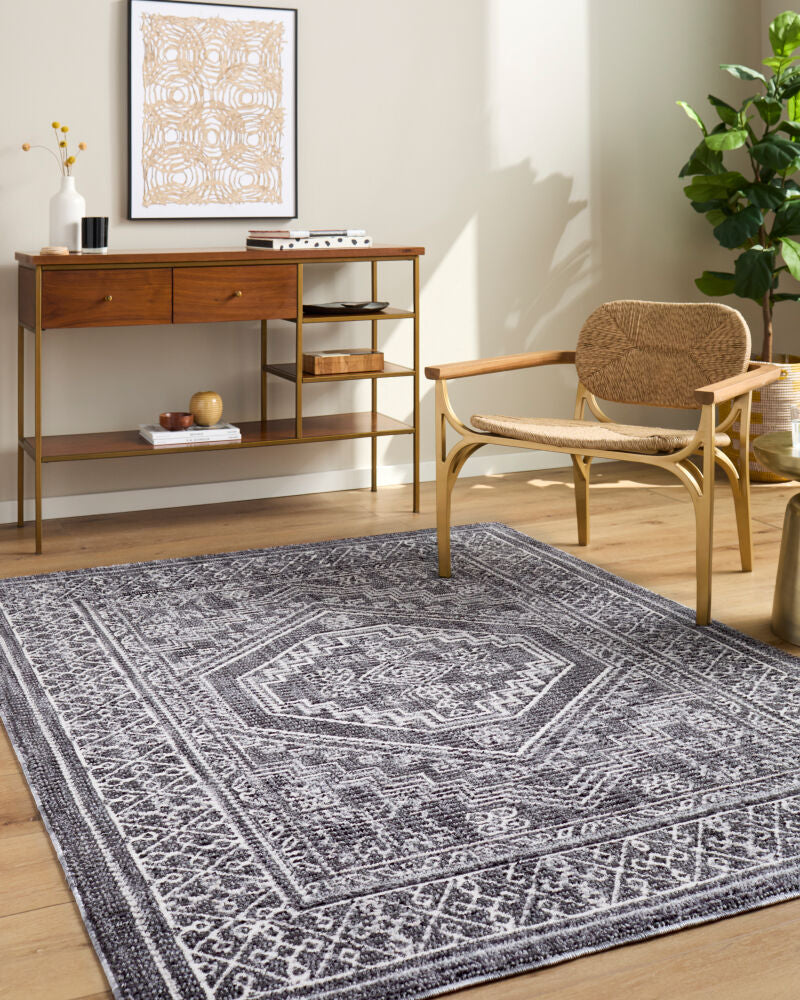 Odeon Black/Medium Gray Machine Woven Rug - roomscene