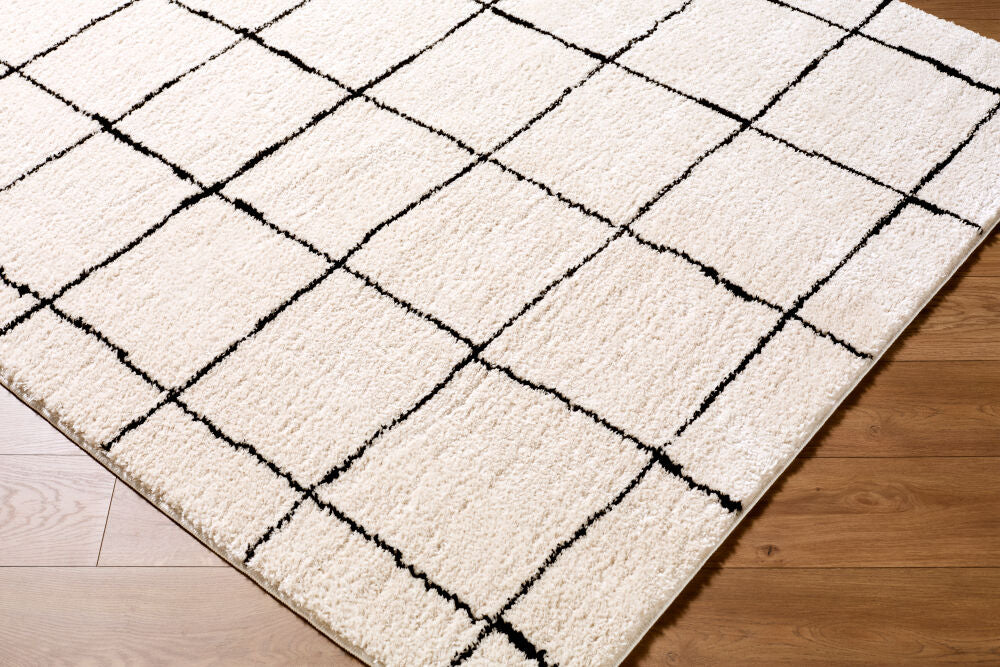 Rivoli Black/Cream Machine Woven Rug EDRV-2300 - corner