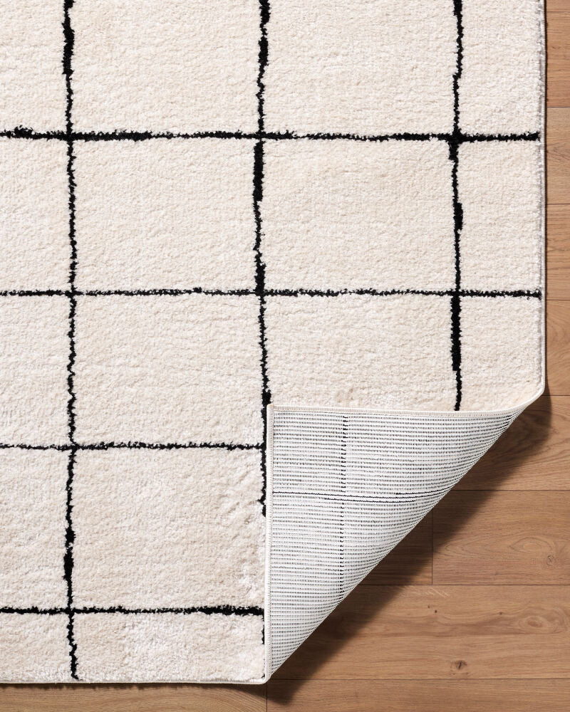 Rivoli Black/Cream Machine Woven Rug EDRV-2300 - fold