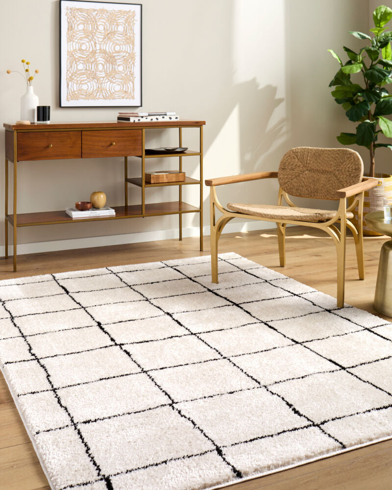 Rivoli Black/Cream Machine Woven Rug EDRV-2300 - roomscene