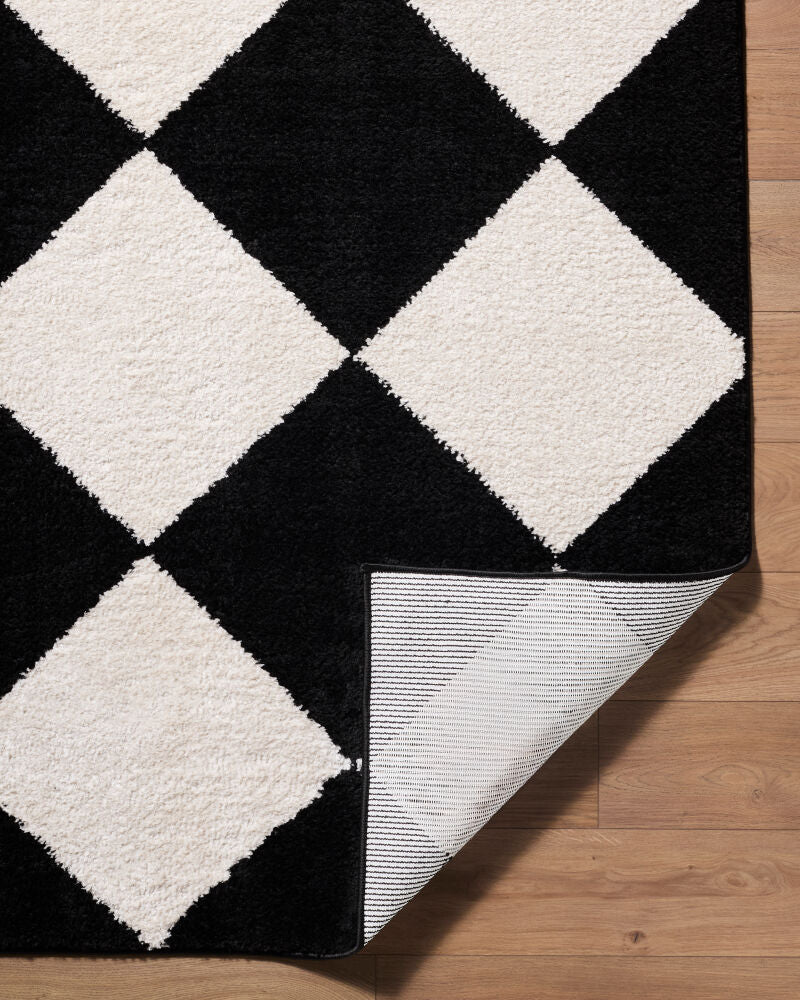 Rivoli Black/Cream Machine Woven Rug EDRV-2305 - fold