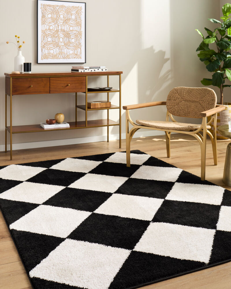 Rivoli Black/Cream Machine Woven Rug EDRV-2305 - roomscene