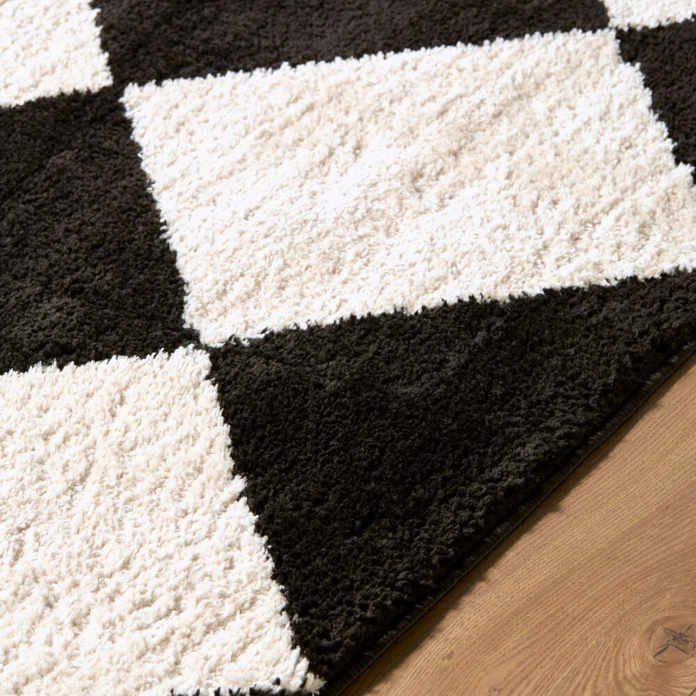 Rivoli Black/Cream Machine Woven Rug EDRV-2305 - texture
