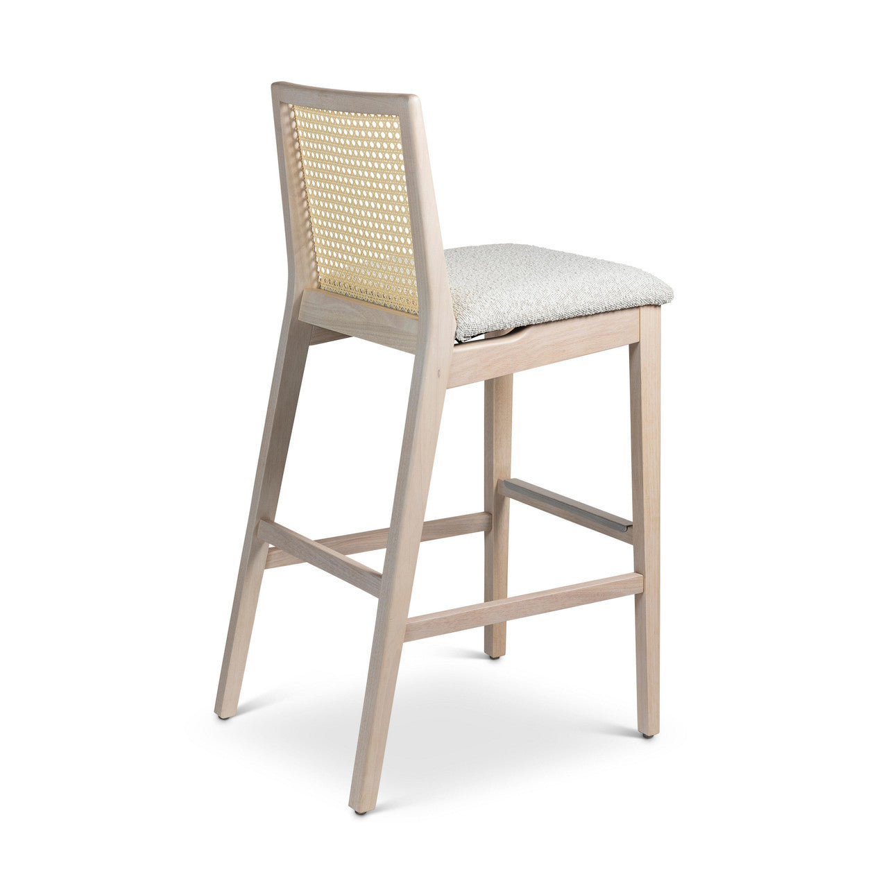 Modern Brazilian - Nardia - Cane Bar Stool - Bouclé Crafted Glaze Seat - Nevoa Frame - Natural Cane Webbing