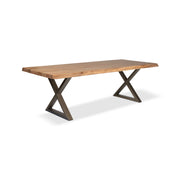 Brooks - Dining Table - X Base - 40" x 116" - Teak Top - Brass Base
