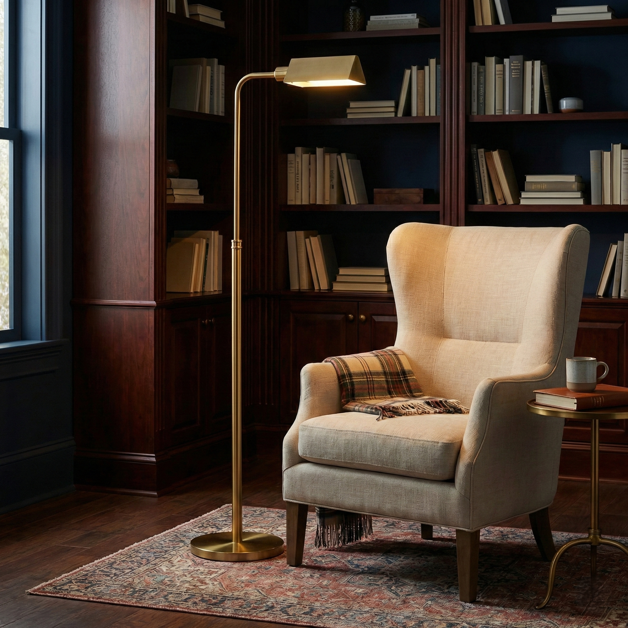 Elara Floor Lamp | Gold Brass Dome and Rattan Stem