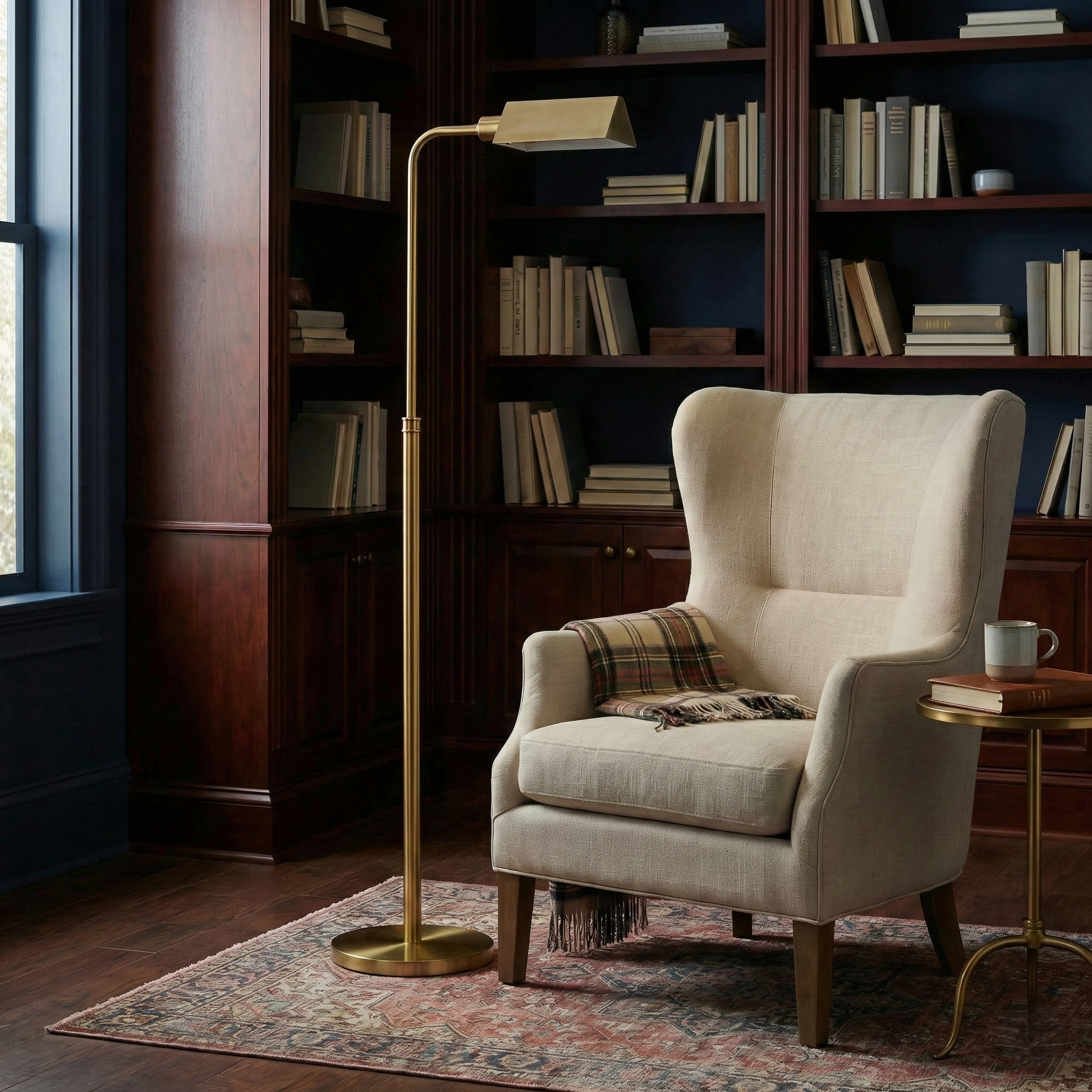Elara Floor Lamp | Gold Brass Dome and Rattan Stem