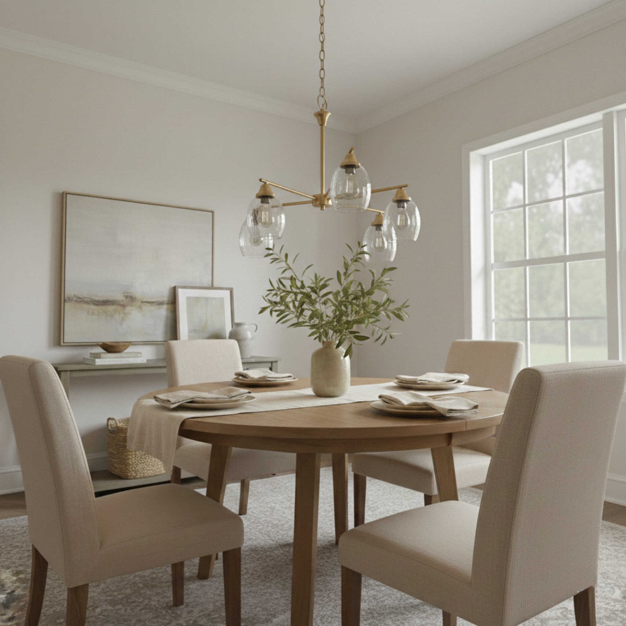 Elegance Chandelier | Golden Brass Finish and Water Glass Shades