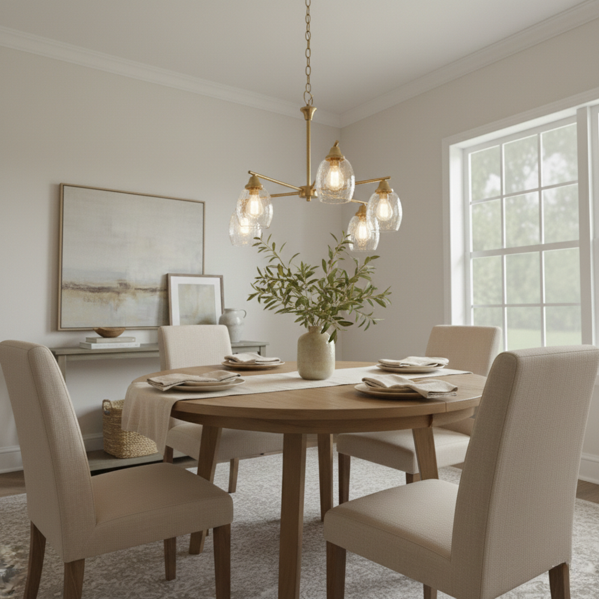 Elegance Chandelier | Golden Brass Finish and Water Glass Shades