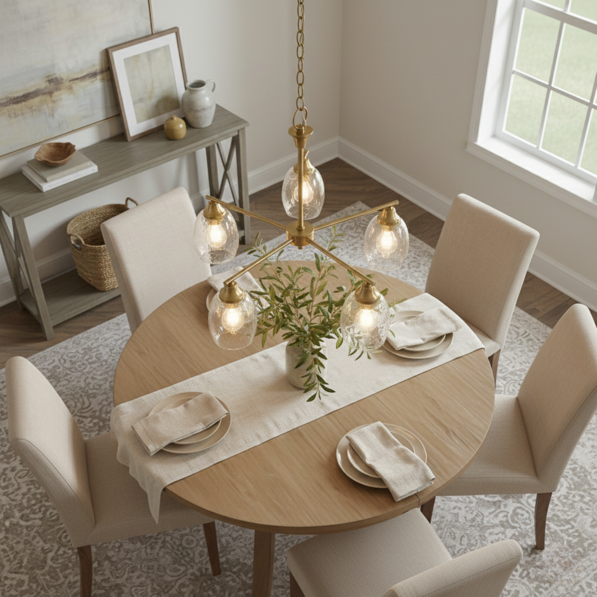 Elegance Chandelier | Golden Brass Finish and Water Glass Shades