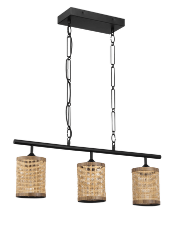 Elysian Three Lights Island With Natural Rattan Shade Farmhouse Chain Ceiling Lamp - 4.8"