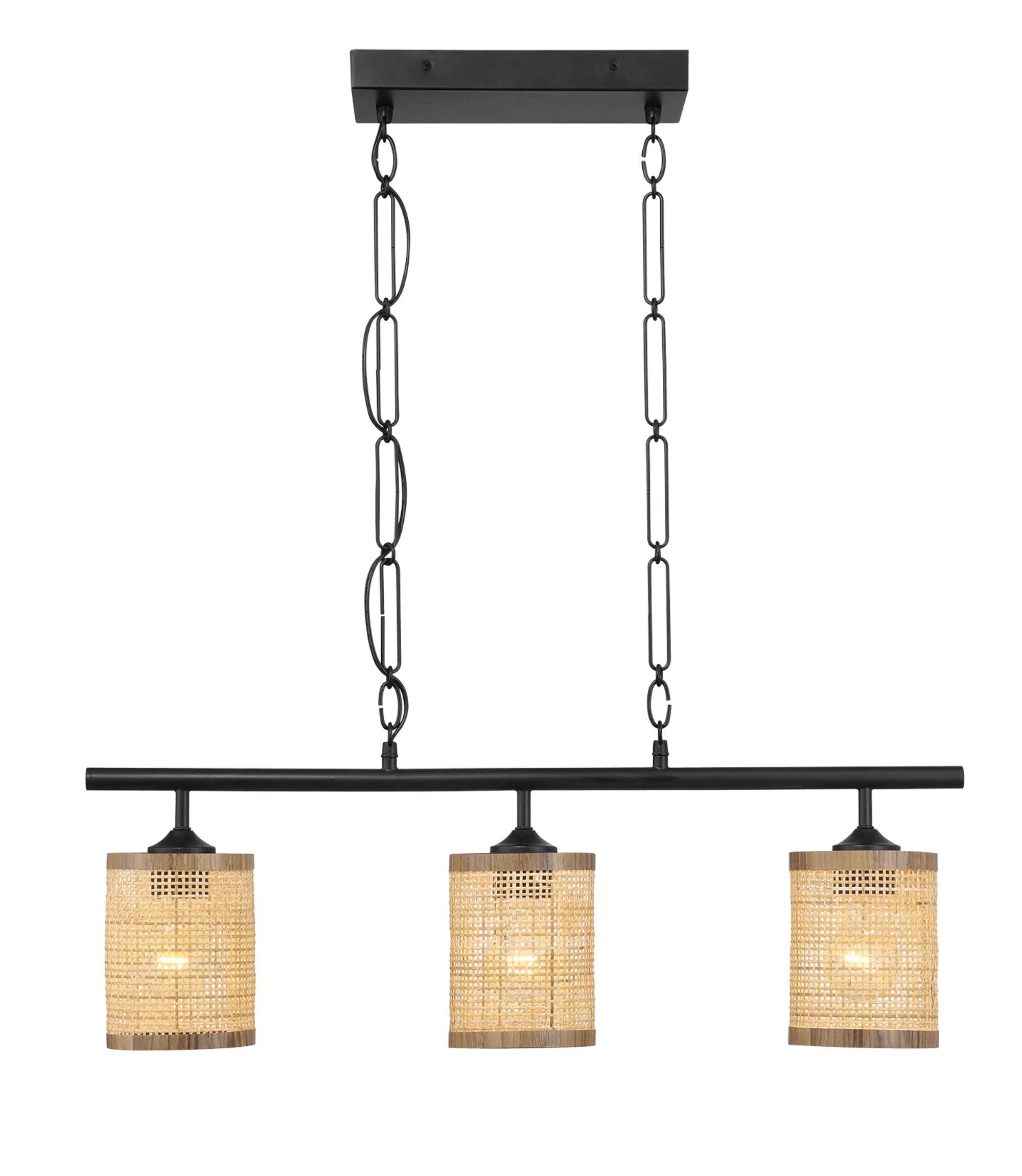 Elysian Three Lights Island Lamp | Natural Rattan and Farmhouse Chain