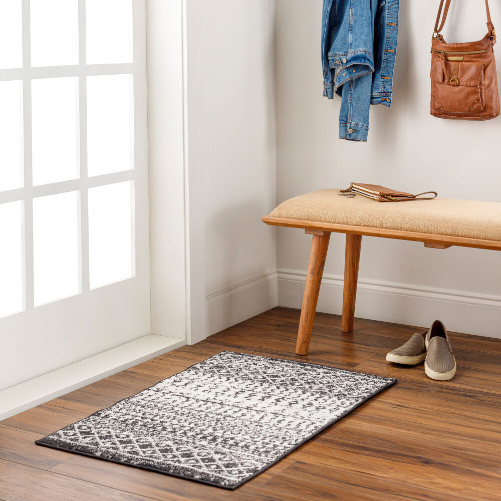 Elaziz Black/White Machine Woven Rug - roomscene