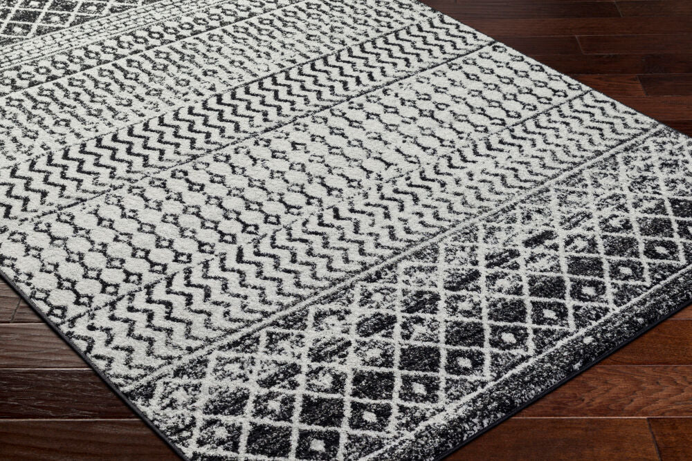Elaziz Black/White Machine Woven Rug - corner