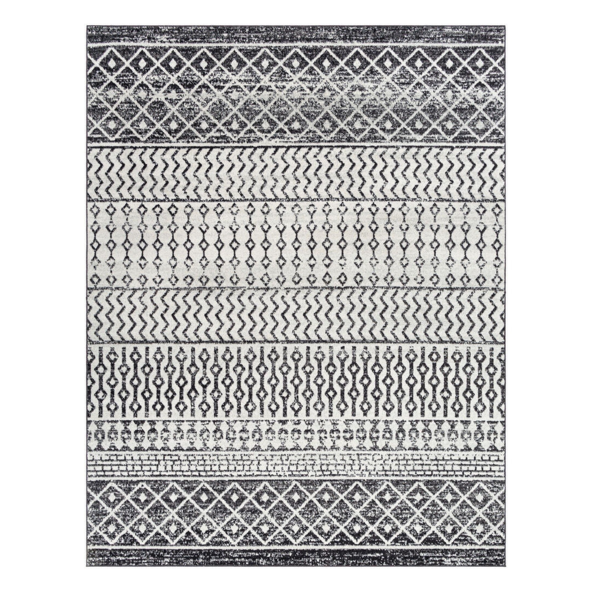Elaziz Black/White Machine Woven Rug - 2'7" x 10'