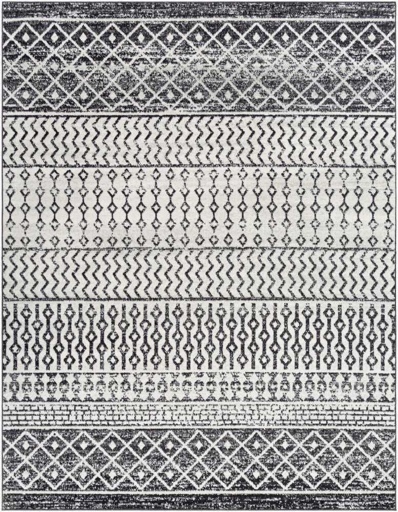 Elaziz Black/White Machine Woven Rug - 2'7" x 10'