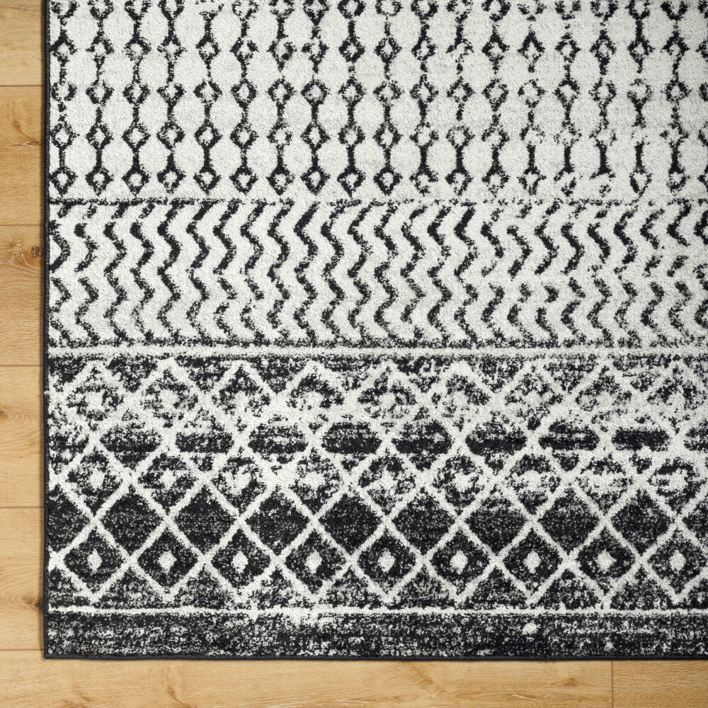 Elaziz Black/White Machine Woven Rug - overhead