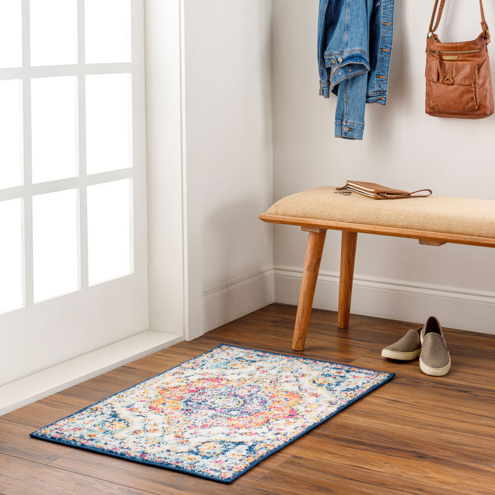 Elaziz Dark Blue/White Machine Woven Rug - roomscene