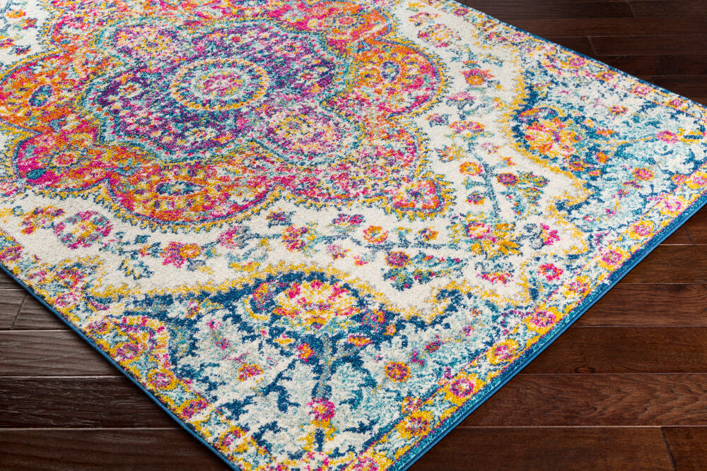Elaziz Dark Blue/White Machine Woven Rug - corner
