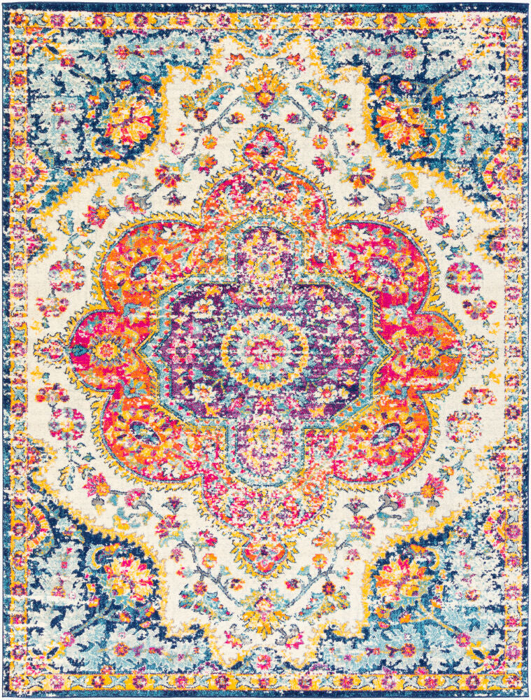 Elaziz Dark Blue/White Machine Woven Rug - 2'7" x 10'