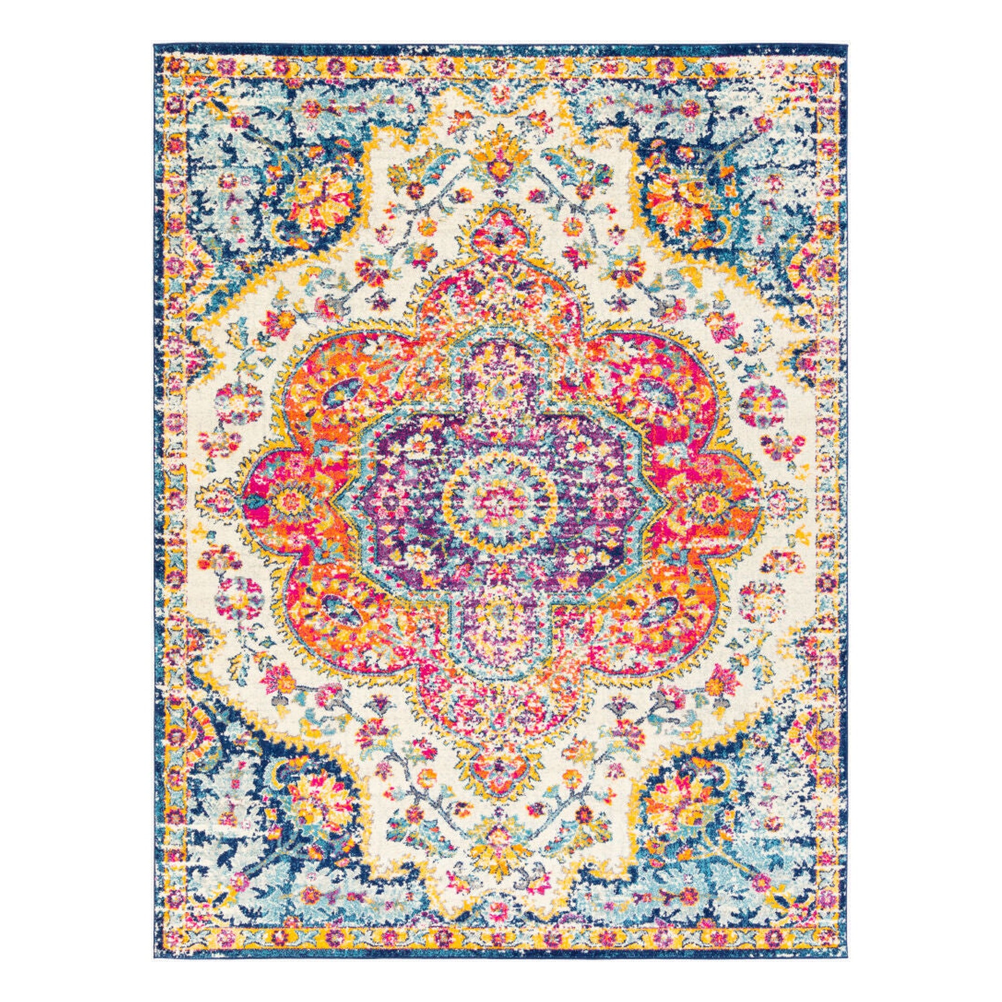 Elaziz Dark Blue/White Machine Woven Rug - 2'7" x 10'
