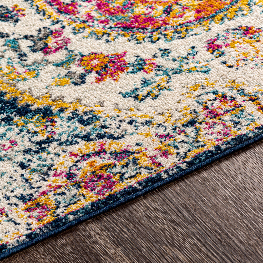 Elaziz Dark Blue/White Machine Woven Rug - texture