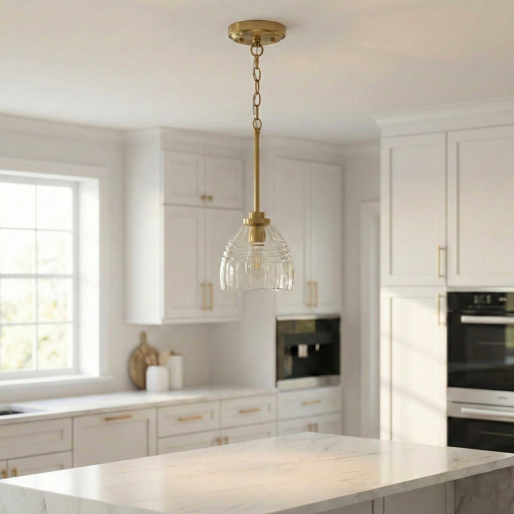 Ember Three Candle Lights Pendant | Satin Brass and Clear Glass