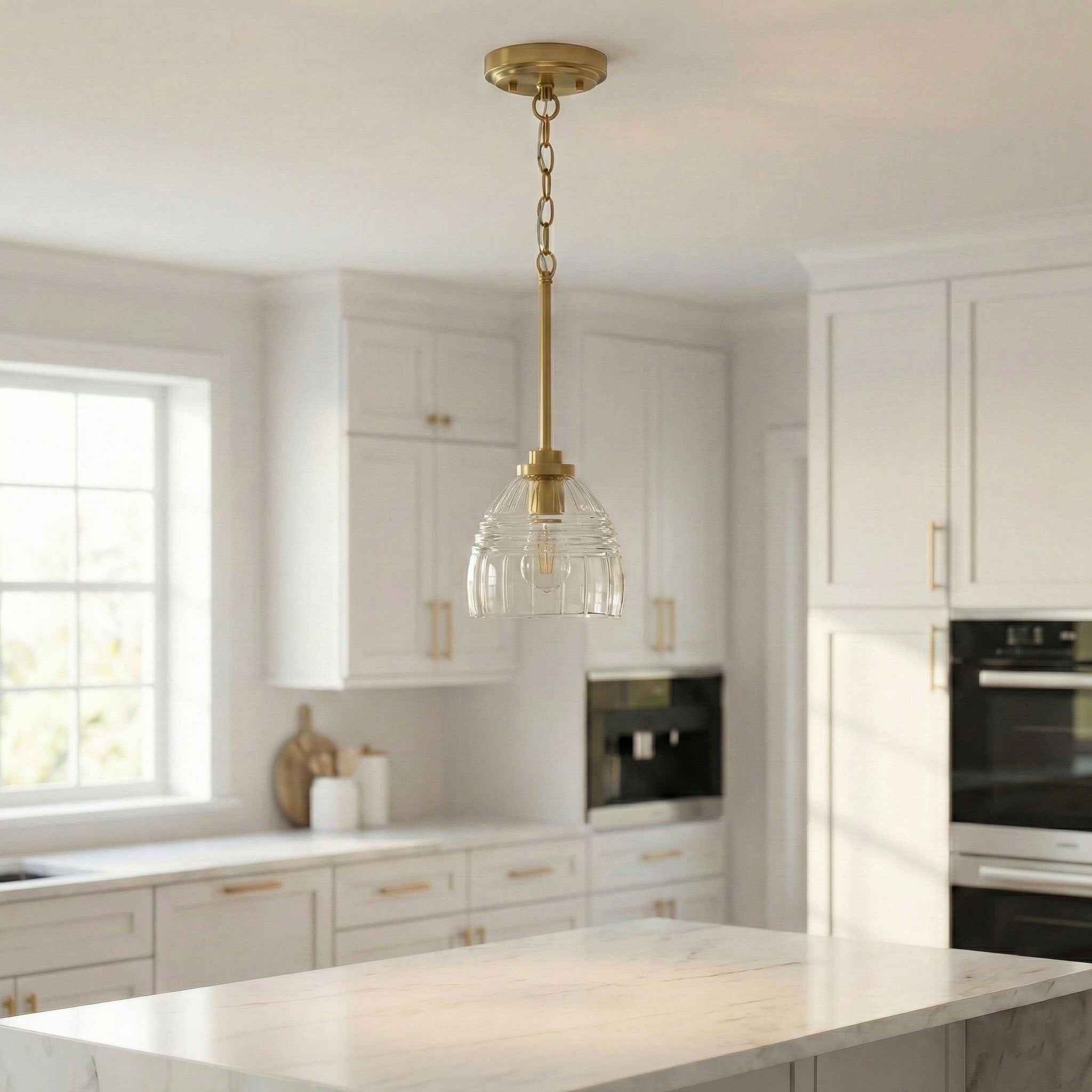 Ember Three Candle Lights Pendant | Satin Brass and Clear Glass
