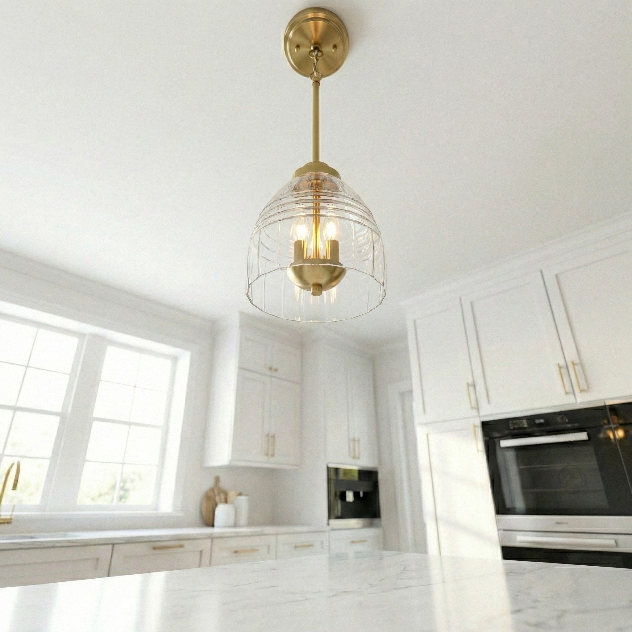 Ember Three Candle Lights Pendant | Satin Brass and Clear Glass