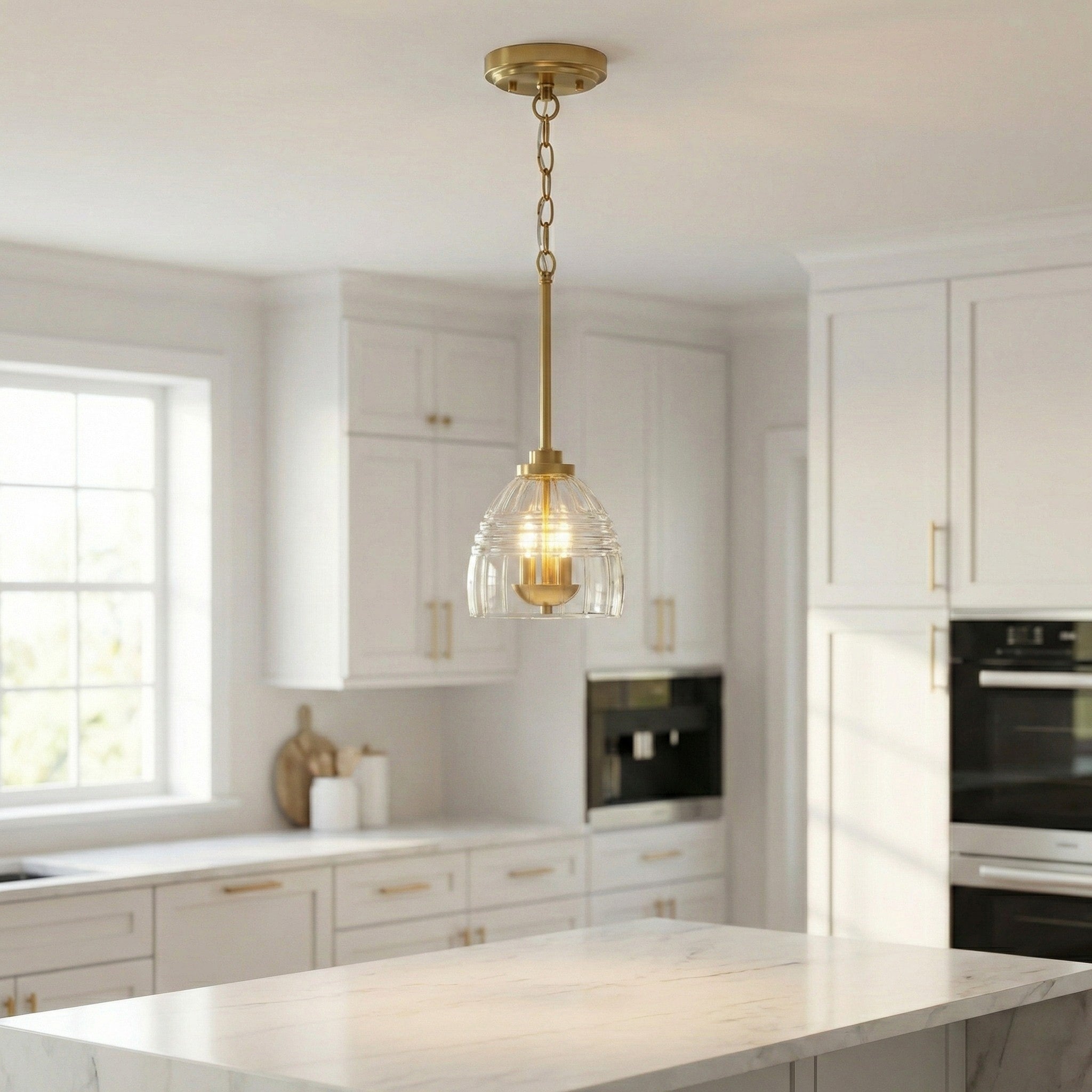 Ember Three Candle Lights Pendant | Satin Brass and Clear Glass