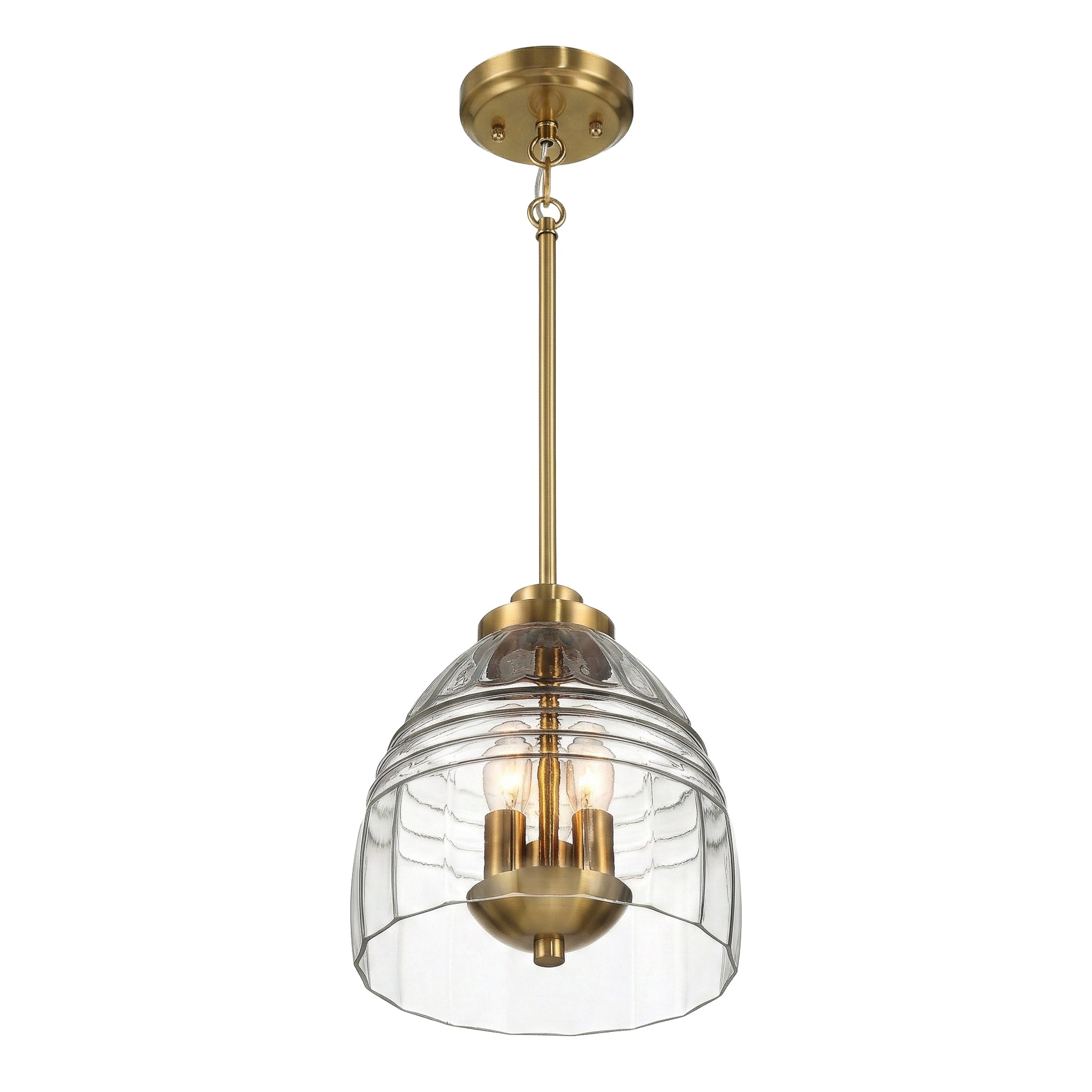Ember Three Candle Lights Pendant | Satin Brass and Clear Glass