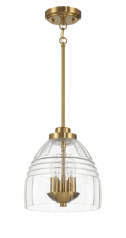 Ember Three Candle Lights Chain Pendant With Clear Glass - Satin Brass