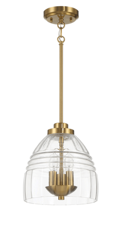 Ember Three Candle Lights Chain Pendant With Clear Glass - Satin Brass - 10"