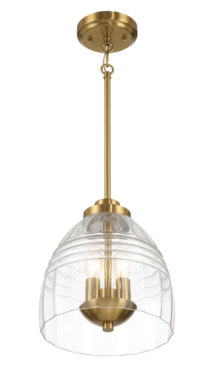 Ember Three Candle Lights Chain Pendant With Clear Glass - Satin Brass