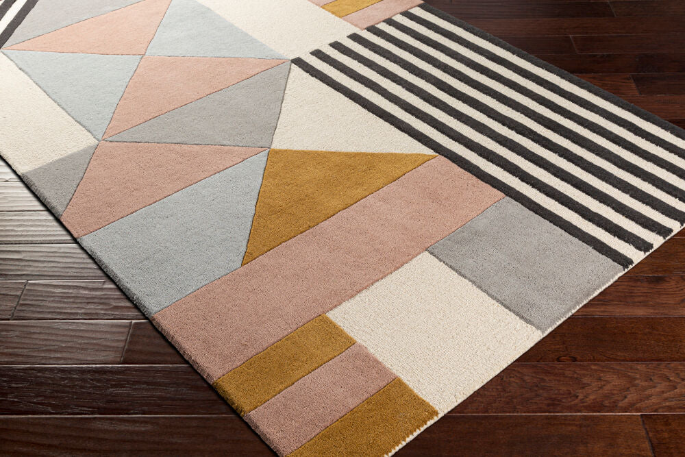 Emma Beige/Mustard Handmade Rug - corner