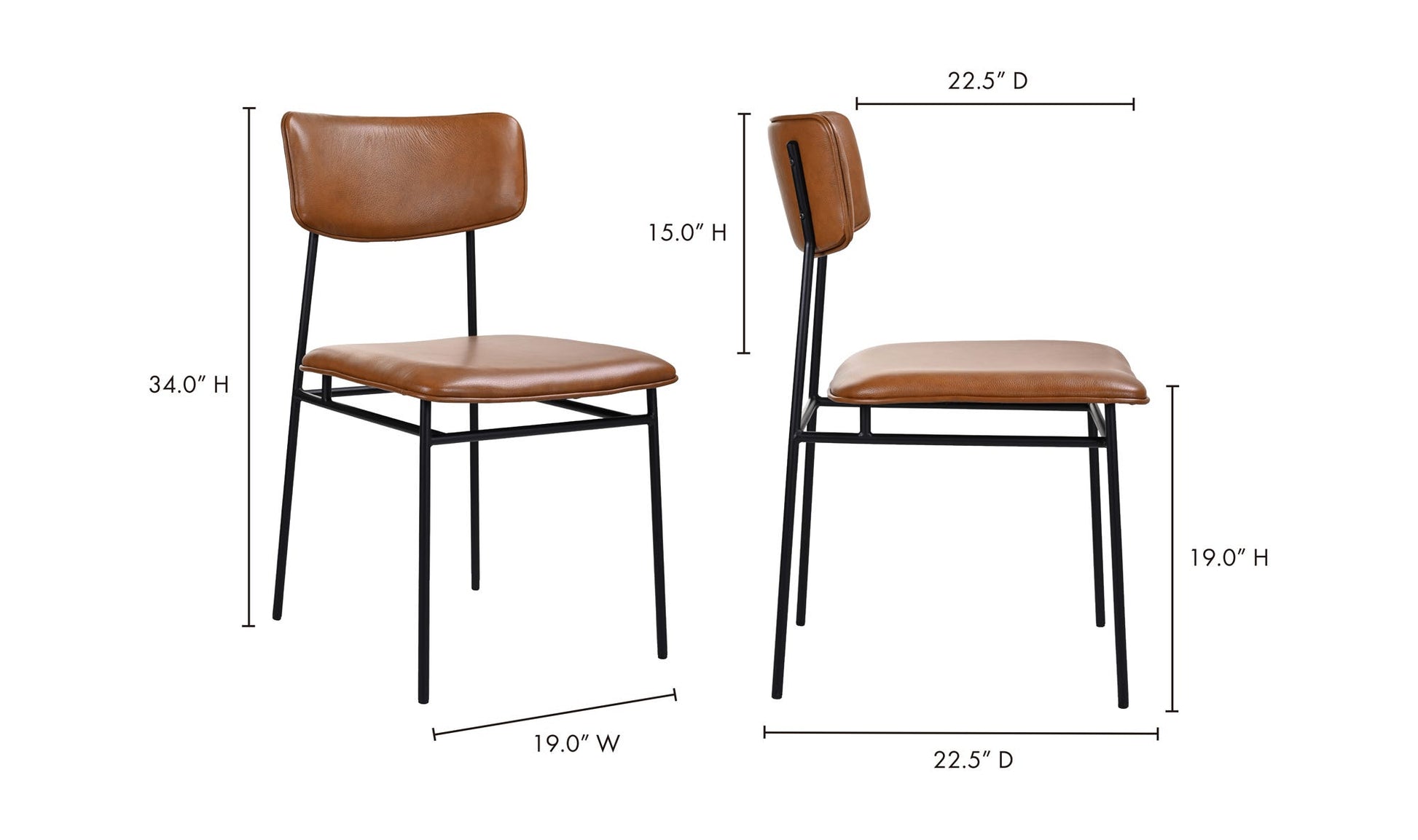 Sailor Dining Chair Brown - Set Of Two by Moe's Home Collection - view 13