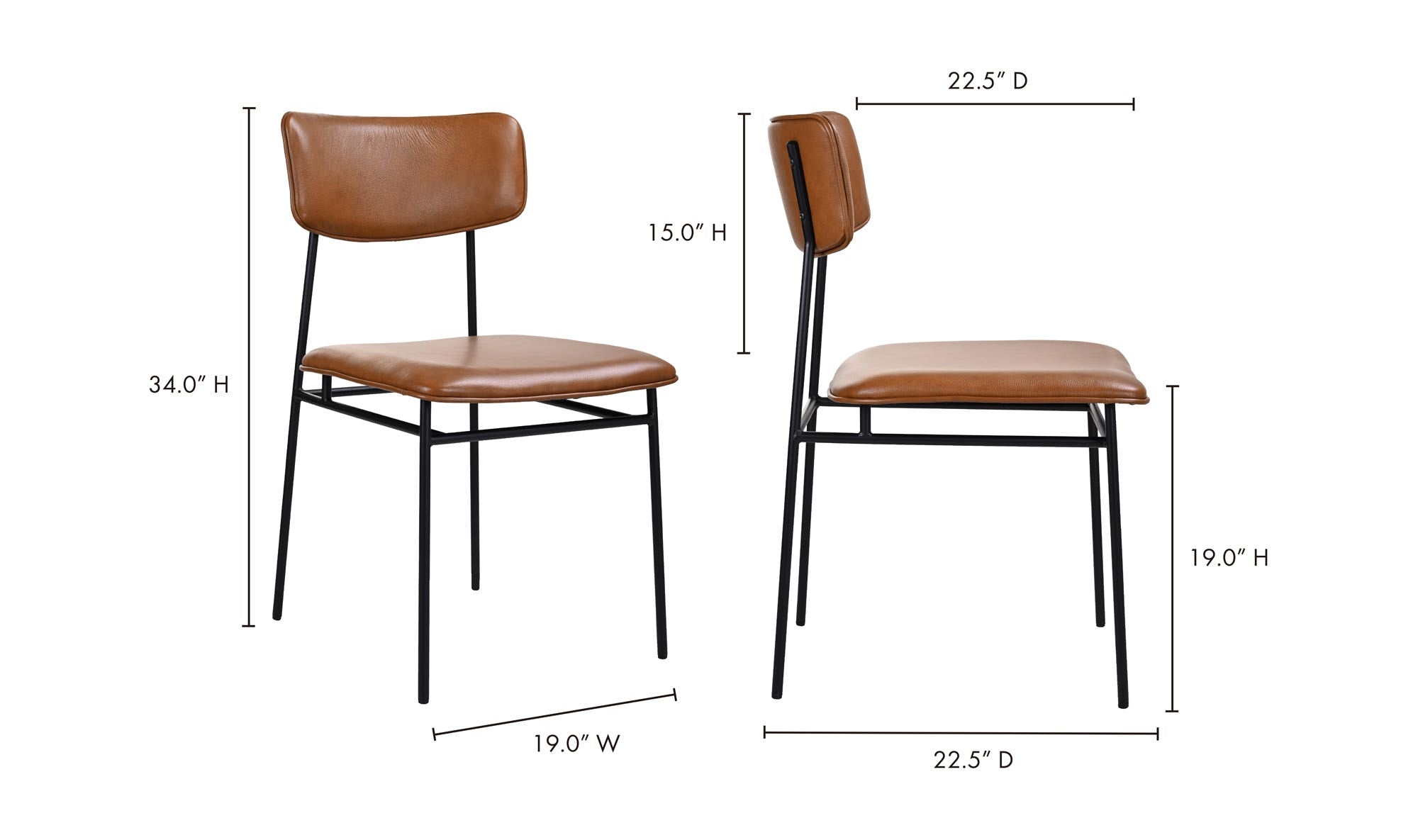 Sailor Dining Chair Brown - Set Of Two by Moe's Home Collection - view 13