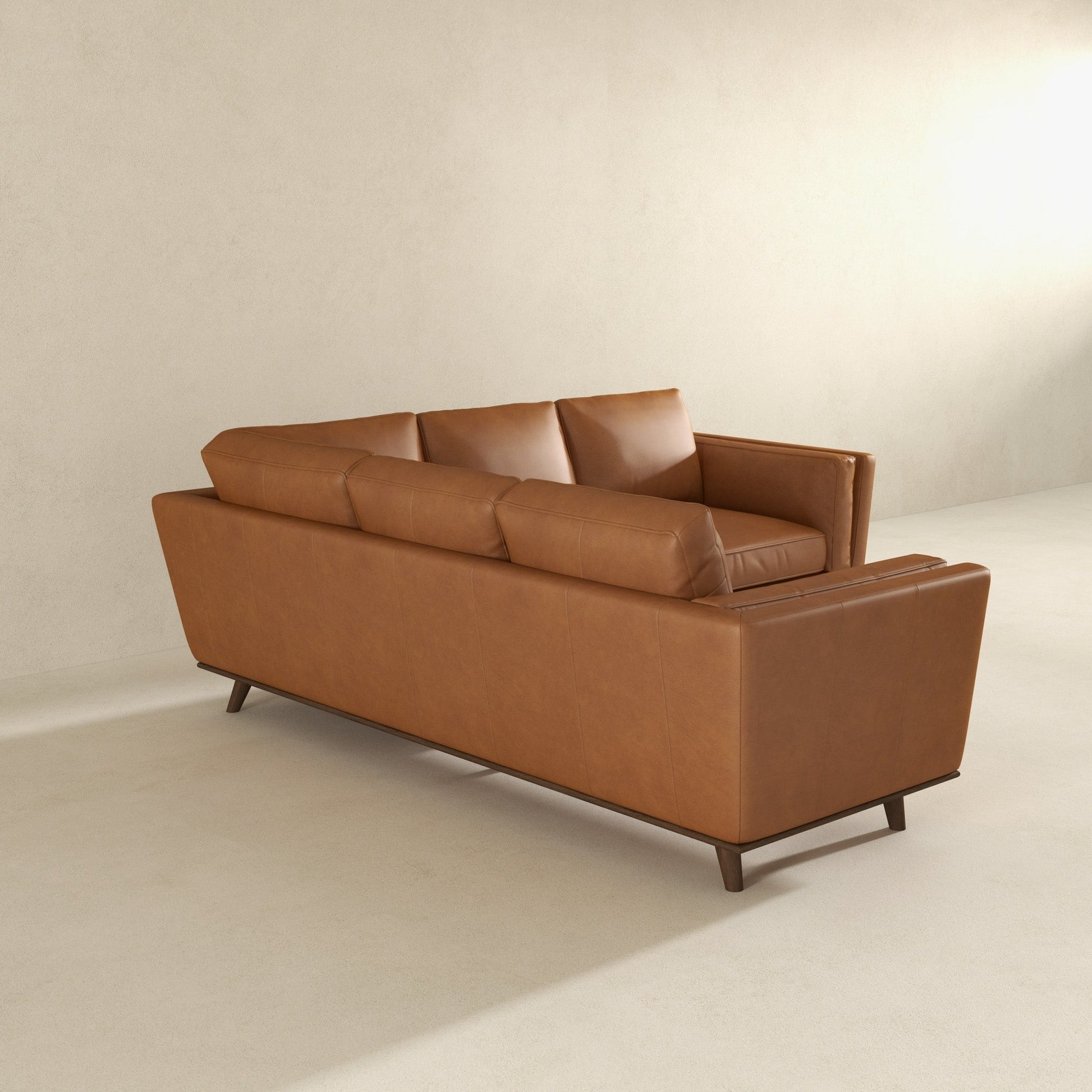 Erman Mid-Century Modern Genuine Tan Leather Corner Sectional Sofa
