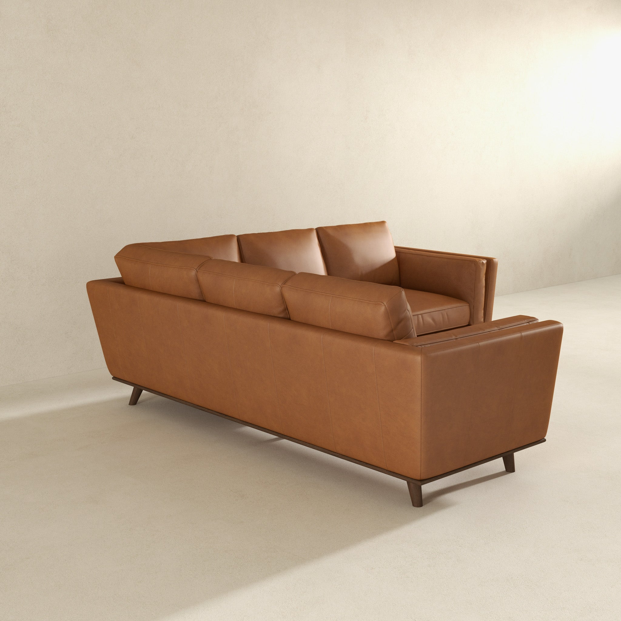Erman Mid-Century Modern Genuine Tan Leather Corner Sectional Sofa