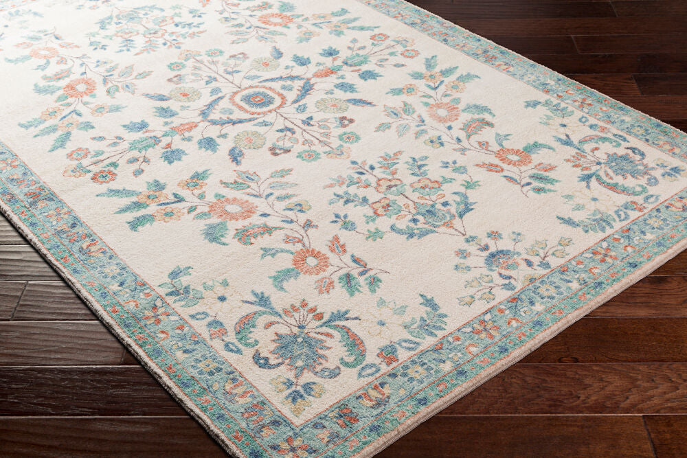 Erin Blue/Wheat Machine Woven Rug - corner